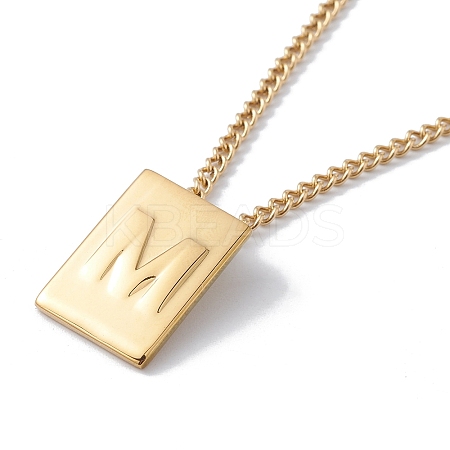 Stainless Steel Initial Letter Rectangle Pendant Necklace for Men Women NJEW-E090-01G-13-1