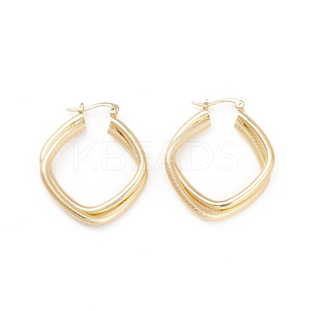Textured Double Rhombus Brass Huggie Hoop Earrings for Women  EJEW-A064-14G-RS-1
