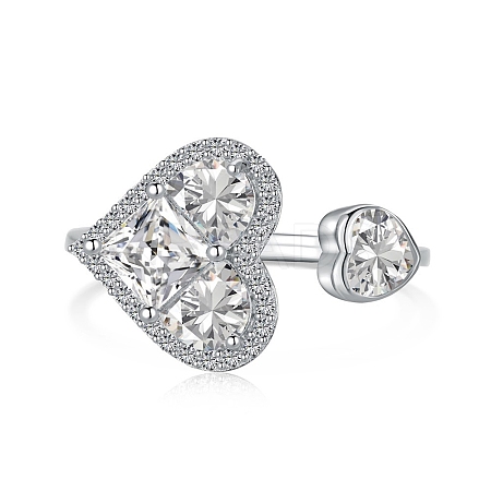 Rhodium Plated 925 Sterling Silver Birthstone Ring RJEW-F150-52P-1
