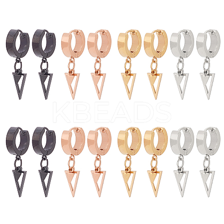 16Pcs 4 Colors 304 Stainless Steel Hollow Triangle Dangle Hoop Earrings with 316 Stainless Steel Pins EJEW-AN0003-66-1