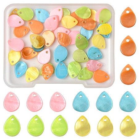 56Pcs 5 Colors Spray Painted Natural Freshwater Shell Teardrop Charms SHEL-FS0001-12-1