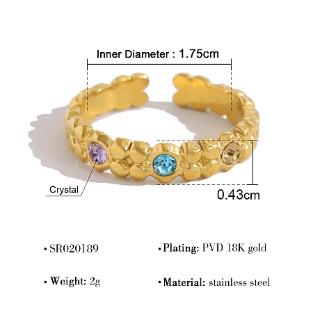 304 Stainless Steel Rhinestone Cuff Open Rings for Women WG1EF99-06-1