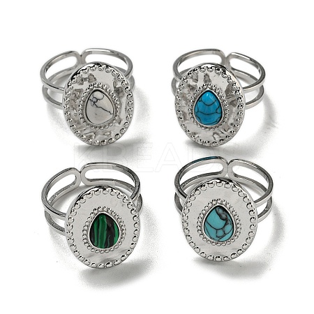 Oval with Teardrop 304 Stainless Steel Open Cuff Rings STAS-Z060-14P-1