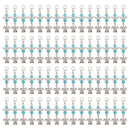 60Pcs Tortoise Tibetan Style Alloy & Glass Angel Pendant Decorations HJEW-CA00067-1