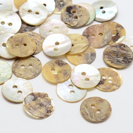 2-Hole Flat Round Mother of Pearl Buttons SHEL-N033-06-13mm-1