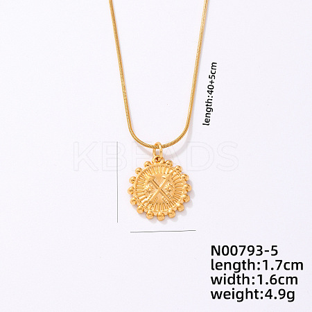 Vintage 304 Stainless Steel Round Snake Chain Flat Round Pendant Necklaces VV1854-5-1