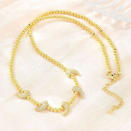 Brass Micro Pave Clear Cubic Zirconia Hot Pepper and Round Beaded Necklaces KK-CBA4547-15G-1