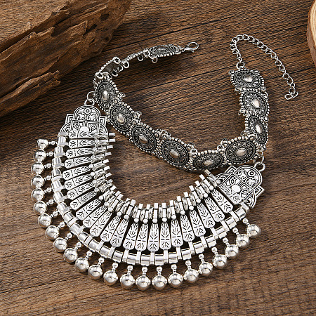 Ethnic Style Zinc Alloy Coin Tassel Statement Bib Necklaces for Women FS-WGFF897-02-1