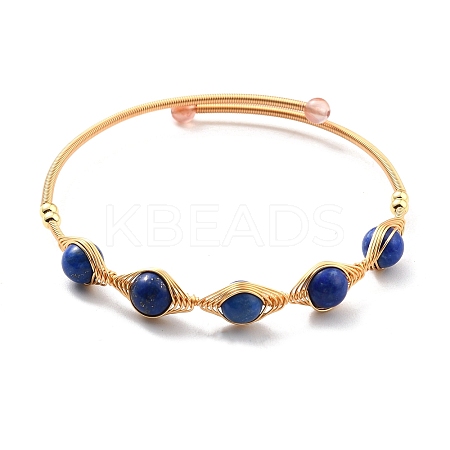 Natural Lapis Lazuli Wrapped Cuff Bangle BJEW-A122-07B-1