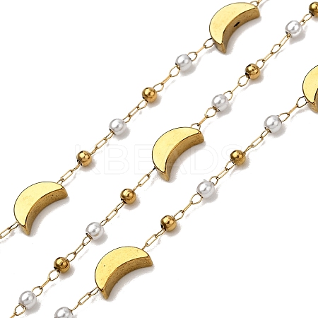 Handmade 304 Stainless Steel ABS Plastic Pearl Moon Link Chains CHS-L032-10G-03-1