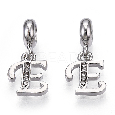 Platinum Rack Plating Alloy Rhinestone European Dangle Charms PALLOY-T048-36P-E-1