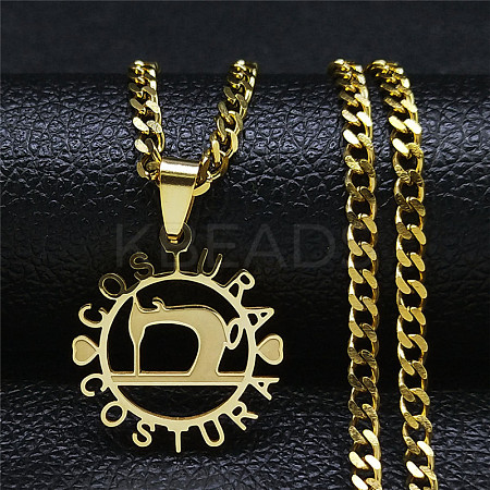 201 Stainless Steel Costura Sewing Machine Holloe Pendant Necklaces LS-NJEW-K283-28G-1