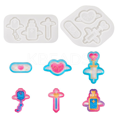 2Pcs 2 Style Medical Theme DIY Pendant Silicone Molds DIY-TA0005-23-1