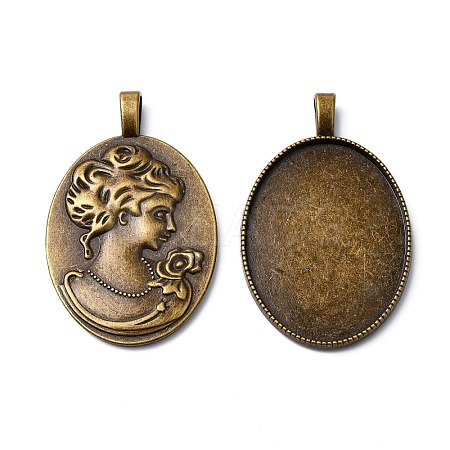Tibetan Style Alloy Pendant Cabochon Settings TIBEP-5342-AB-FF-1