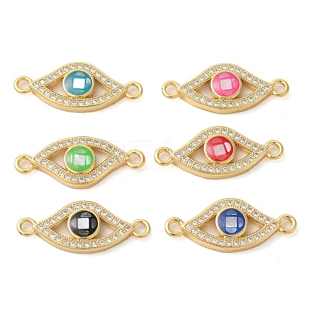 Rack Plating Brass Micro Pave Clear Cubic Zirconia Eye Connector Charms KK-K385-092G-1