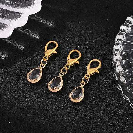 Glass with Brass Faceted Teardrop Pendant Decorations HJEW-JM04030-1