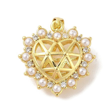 Rack Plating Brass Clear Cubic Zirconia ABS Pearl Pendants KK-S380-12G-1