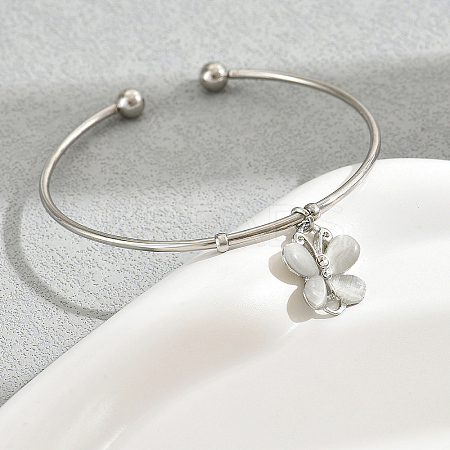 Fashionable Butterfly Alloy with Synthetic Cat Eye Stone Charm Bangles IE9770-1