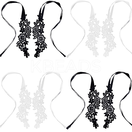4 Pairs 2 Colors Nylon Embroidery Lace Anklet with Toe Ring AJEW-CP0007-42-1
