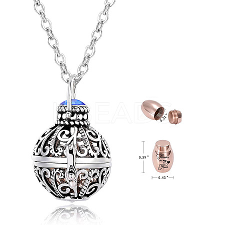 304 Stainless Steel Round Urn Ashes Pendant Necklace PW-WG9842A-09-1