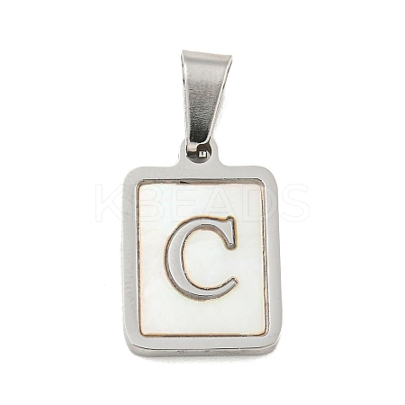 304 Stainless Steel Pave Natural White Shell Pendants STAS-S130-03P-C-1