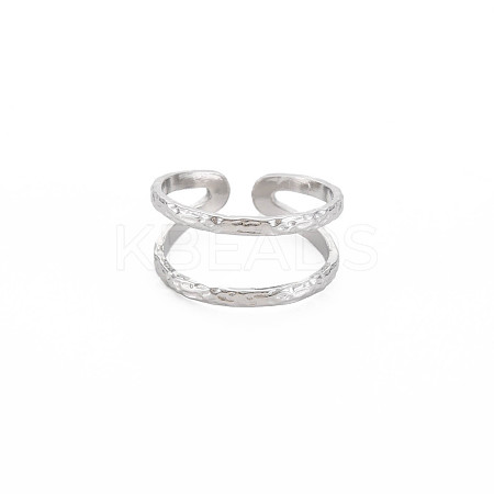 Non-Tarnish 304 Stainless Steel Double Line Open Cuff Ring for Women RJEW-S405-200P-1