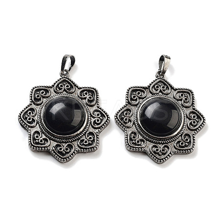 Natural Obsidian & Brass Pendants G-K338-09AS-10-1