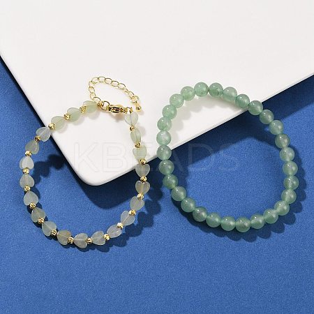 Natural Green Aventurine Beaded Bracelets Set for Women BJEW-G752-02G-07-1