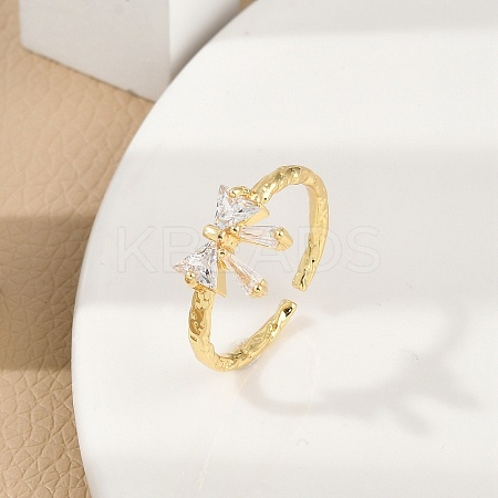 Rack Plating Brass Micro Pave Clear Cubic Zirconia Cuff Rings for Women RJEW-M028-55G-1