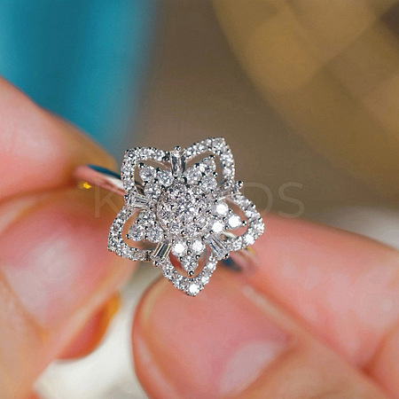 Brass Micro Pave Clear Cubic Zirconia Finger Rings for Women WGAE82A-01-1