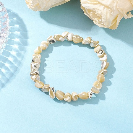 Natural Trochus Shell Beads Stretch Bracelets for Men Women BJEW-JB11685-1