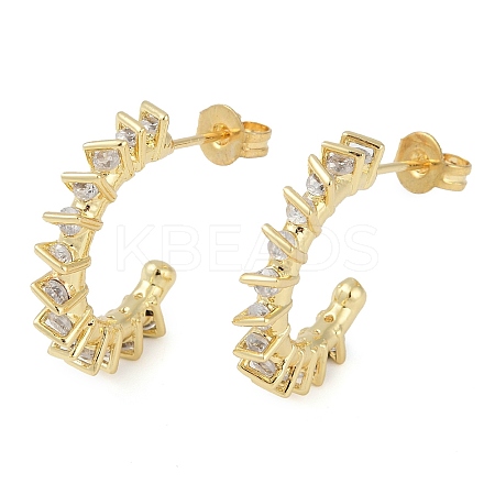 Rack Plating C-Shaped Brass Pave Clear Cubic Zirconia Stud Earrings EJEW-Z059-04G-1