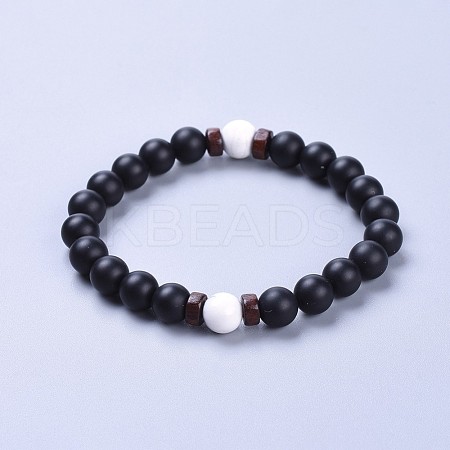 Natural Black Agate(Dyed & Heated) Bead Stretch Bracelets BJEW-JB04295-03-1