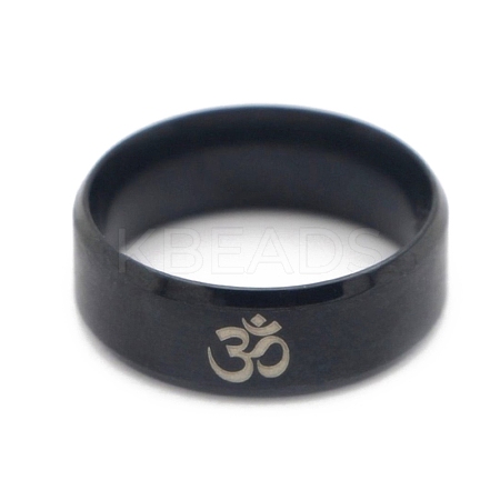 Ohm/Aum Yoga Theme Stainless Steel Plain Band Ring for Men Women CHAK-PW0001-003E-02-1