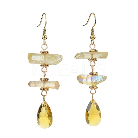 Dyed Natural Quartz Crystal Nugget & Teardrop Dangel Earrings EJEW-TA00314-03-1