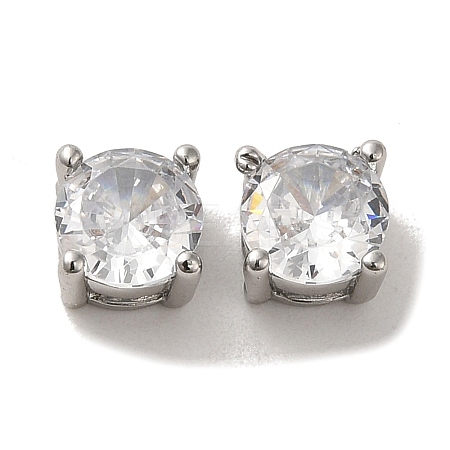Brass with Single Clear Cubic Zirconia Beads KK-H461-09A-P-1