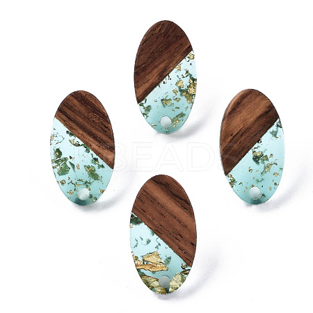 Transparent Resin & Walnut Wood Stud Earring Findings MAK-N032-005A-F02-1