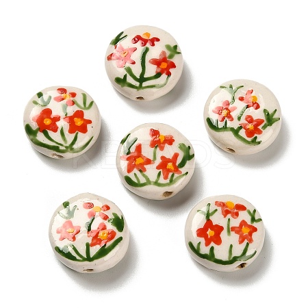 Flower Theme Printed Handmade Porcelain Beads LAMP-D303-06C-03-1