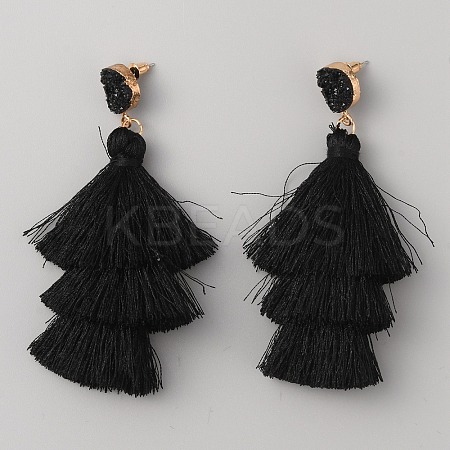 Polyester Tassel Dangle Stud Earrings EJEW-WH0004-74-1