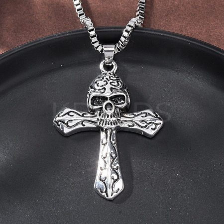 Tibetan Style Zinc Alloy Viking Pendant Necklaces NJEW-Z062-01AS-01-1
