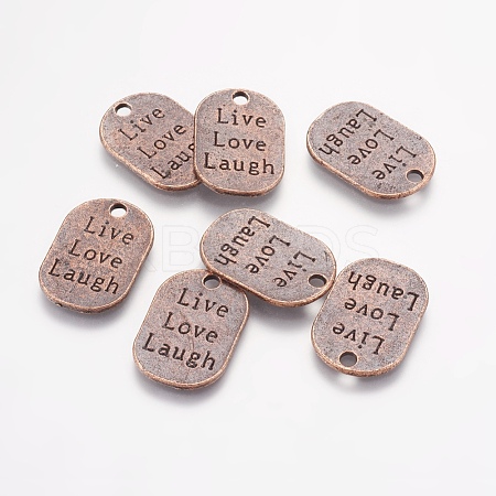 Tibetan Style Alloy Flat Oval Carved Affirmation Word Live Love Laugh Pendants TIBEP-22066-R-NR-1