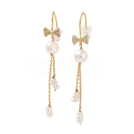 Natural Pearl Tassel Earrings for Women EJEW-E303-36G-1