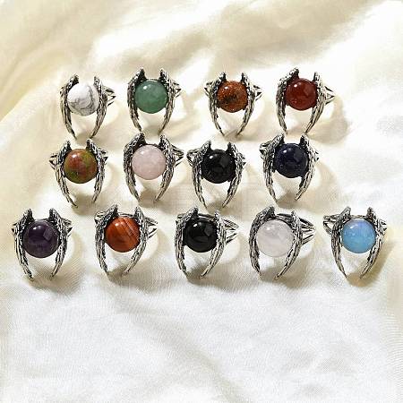 Natural & Synthetic Mixed Gemstone Wings Adjustable Rings RJEW-K241-04AS-1