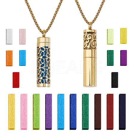 2Pcs 2 Styles Stainless Steel Perfume Bottle Necklaces NJEW-FH0001-29A-1