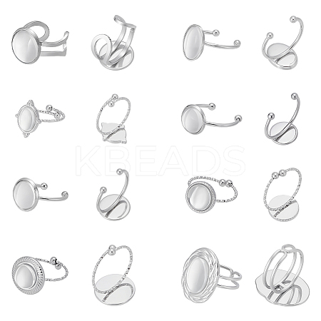 DIY Flat Round & Oval 304 Stainless Steel Open Cuff Ring Making Kits STAS-WR0001-33-1