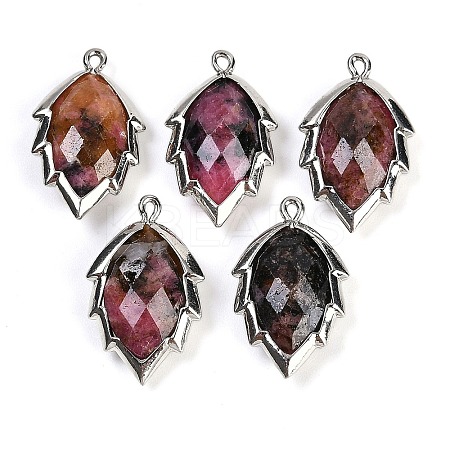 Natural Rhodonite Faceted Leaf Pendants G-I375-04P-04-1