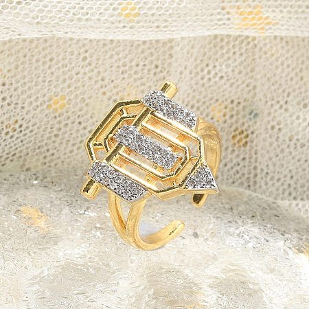 Brass Micro Pave Clear Cubic Zirconia Open Cuff Rings for Women Men KK-B124-12GP-1