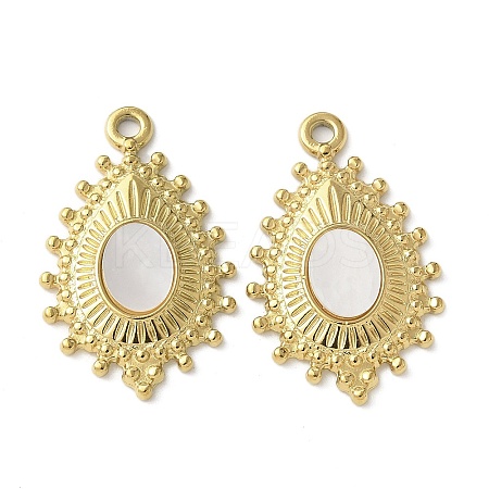 Teardrop 304 Stainless Steel Natural Paua Shell/White Shell Pendants Ion Plating(IP) STAS-U037-09G-01-1