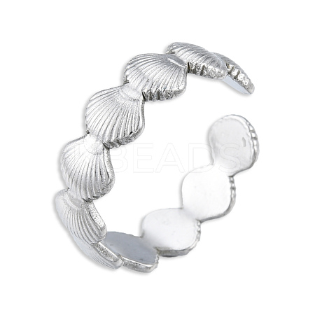 304 Stainless Steel Shell Wrap Open Cuff Ring for Women RJEW-N038-100P-1
