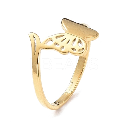 Ion Plating(IP) 304 Stainless Steel Hollow Out Butterfly Adjustable Ring for Women RJEW-I097-03G-1